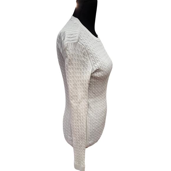 Tommy Hilfiger White Cable Knit Sweater Women’s XS Classic Logo Crewneck - Picture 7 of 8